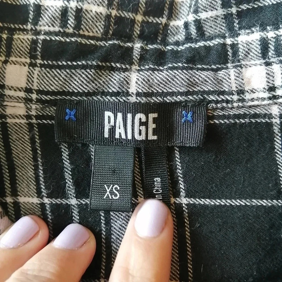 PAIGE Heritage Plaid Flannel Button Up in Black,  White, and Rosewater Pink XS - Picture 11 of 14